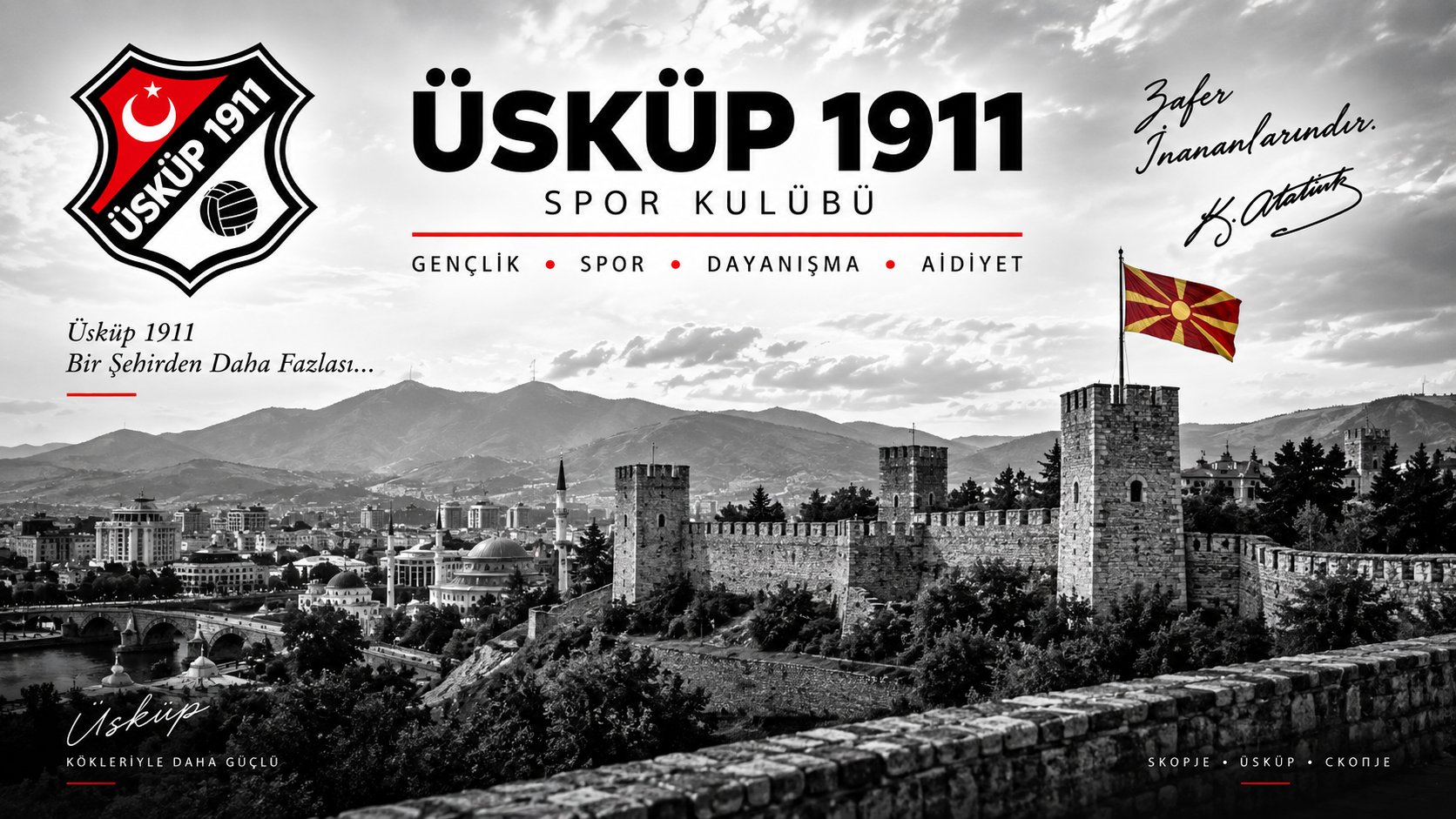 Üsküp Kalesi ve Kuzey Makedonya bayrağı